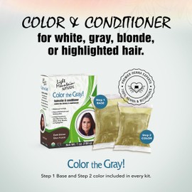 Light Mountain Henna Hair Color & Conditioner, Color the Gray - Dark Brown Hair Dye for Men/Women, 2-Step Chemical-Free, Semi-Permanent Hair Color for White, Gray, and Blonde Hair, 7 Oz (Pack of 2)