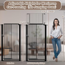 71" Extra Tall Cat Gate for Doorway 48.82"-54.33" Wide- No Jumping Over No Squeeze Through Indoor Pet Gate Barrier for Cats Baby - Temporary Baby Pressure Mounted Gates for Kids or Pets Dogs (Black)
