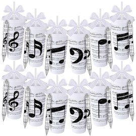 Skylety 12 Set Music Cups and Pen Set Bulk, Music Themed Gifts Party Favors 24 oz Musical Cup and Ballpoint Pen Kits Choir Appreciation Gifts Musical Note Tumblers for Musicians Band Choir (White)