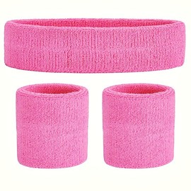 Unisex Adult & Kids Terry Cotton Badminton Sports Headband and Wristband Set Free Size/Rose Red 5ea