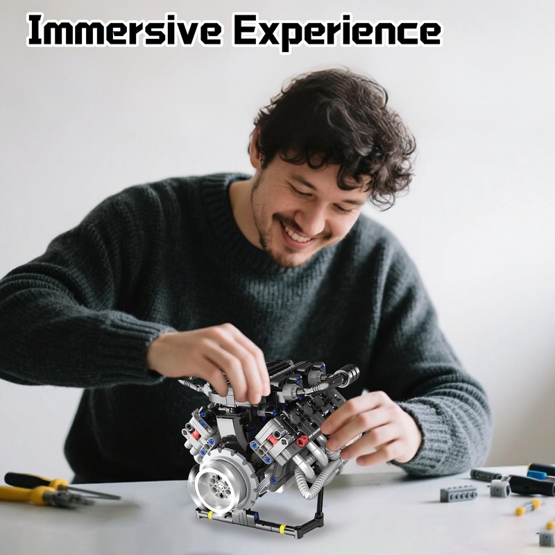 BrixVibe V8 Mini Engine Model Kit That Runs Building Sets