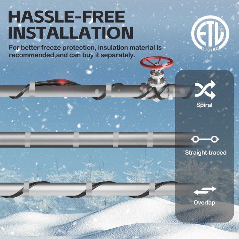 Heat tape, 3FT-160FT Deicing Heating Cable,Pipe (Metal And Plastic) Freeze