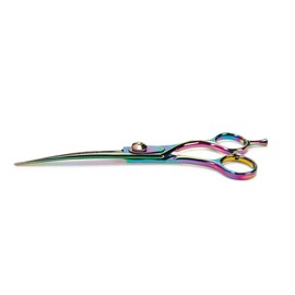 MPP Dog Grooming Shears Rainbow Straight Curved or Thinning - Kits Too - 52 Hardness (8.5 Inch Curved)