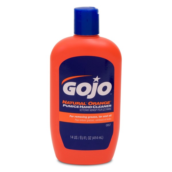 GOJO NATURAL ORANGE Pumice Hand Cleaner, 14 fl oz Quick-Acting Lotion Cleaner Squeeze Bottle (0957-12)
