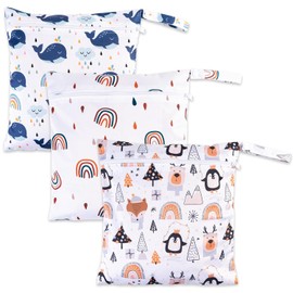 Pack of 3 Wetbag Nursery, Wet Bag, Nappy Bags, Swimming Bag, Wet and Dry Changing Bag with Zip for Travel, Beach, Pool