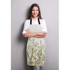 Wasach Herbs and wild flowers Apron Home Kitchen Waterproof Cooking Baking Gardening for Women Men