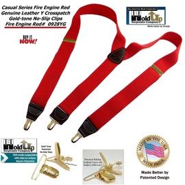 Hold-Up Suspender Company Casual Series Fire Engine Red YG Suspenders for Men In the Traditional Y-Back Style with USANo-Slip Clips