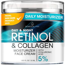 Crema Hidratante Facial con Retinol, Crema Antienvejecimiento para Cuello Reafirmante, Crema Facial de Día y Noche con Colágeno y Ácido Hialurónico para Mujeres y Hombres, 1.85 Fl Oz
