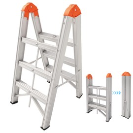 APARECIUM Aluminum Ladder, Foldable Twin Front Ladder, Collapsible A Frame 3-Step Ladder, Compact Step Stool with Wide Anti-Slip Pedal, Aluminum Portable Lightweight Ladder, EN131, 330lb Capacity