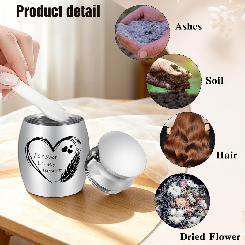 Kagrec Wood Small Urn for Human Ashes Keepsake Stainless Steel
