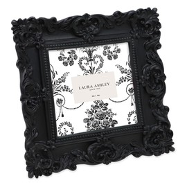 Laura Ashley Marco de fotos de resina con textura ornamentada negra de 4 x 4 pulgadas con caballete y gancho para mesa y pared, diseño floral decorativo para decoración del hogar, galería de fotos, arte, más (4 x 4, negro)