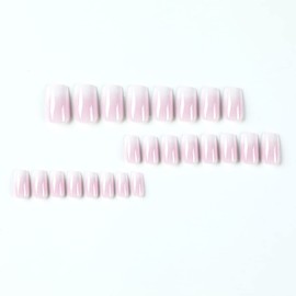 Cubahop 24pcs French Medium Square Fake Nails Nude Pink Color Matching Glossy False Nails Press on Nails for Women and Girls (Pink 5)…