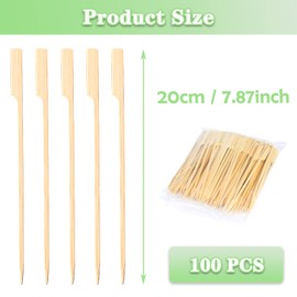 Bamboo Skewers 8 inch, Bamboo Sticks for Cocktail 100pcs Shish Kabab Skewers Sticks Wide Flat Paddle Wooden Skewers for Barbeque, Grilling, Appetizers, Food Picks, Cocktail Picks for Party