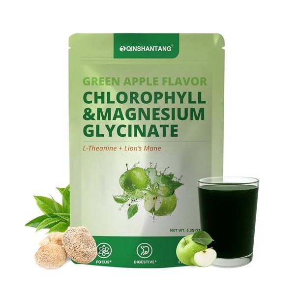 Magnesium Glycinate & Chlorophyll Powder with L-Theanine, Lion's Mane |