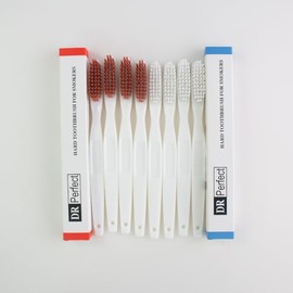 DR PERFECT Adult Toothbrush Extra Hard Bristles Manual Toothbrush 8 Pieces (Brown+White, 8 Pieces)