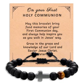 Korotho First Communion Gifts for Men Catholic, First Holy Communion Cross Bracelets 1st Communion Gift Ideas Baptism Confirmation First Communion Bracelet Jewelry Favor for Man (FCblack)