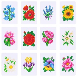 12Pcs Flower Mini Diamond Painting Kits for Adults,Small Diamond Art Kit Full Round Drill,Gem Art for Beginner,Gifts,Home Wall Decor