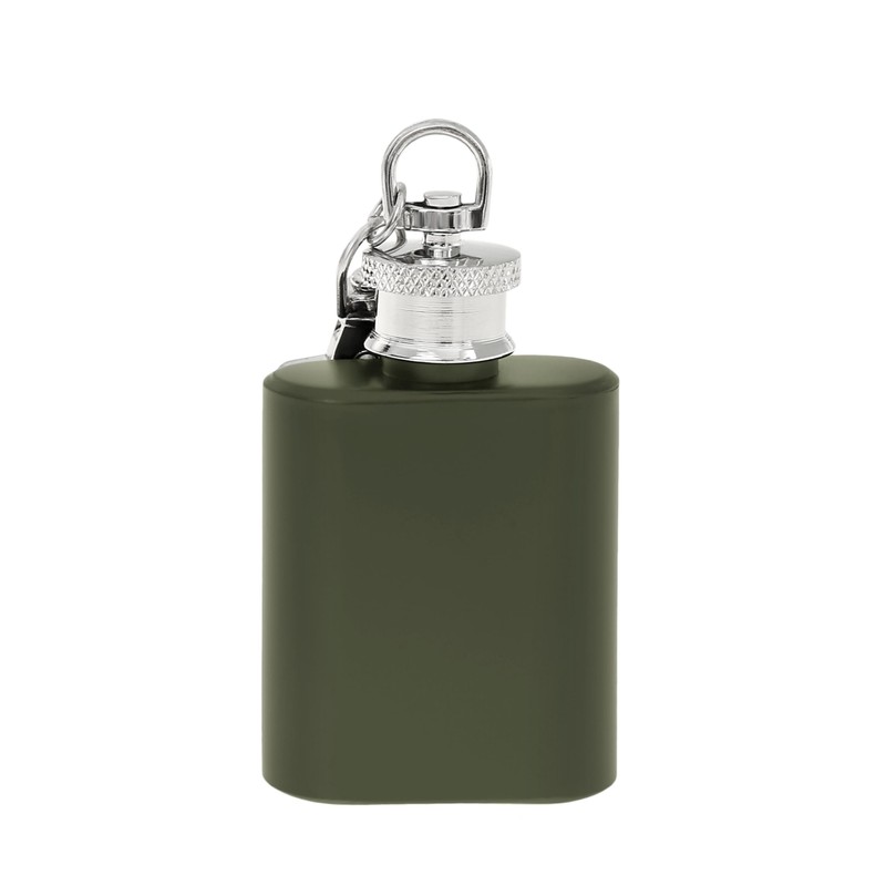 Mini Hip Flask Keyring • Black Silver Green • Stainless