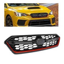 Front Bumper Upper Grille Compatible with 2018-2021 Subaru WRX/WRX STI Replacement for 91121VA290 91121VA160 SU1200184 Grill Painted ABS Plastic Gloss Black + Red