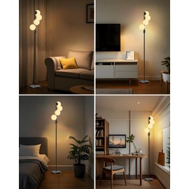 Lightdot Dimmable Globe Floor Lamp, Black Retro Standing Lamps with 3000K G9 Bulbs Soft Warm White Eye Care, Mid Century Modern Floor Lamp for Living Room