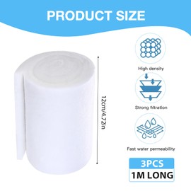 XdealCozyxc 3 Pcs Fish Tank Filter Sponges, 1m X 12cm Biochemical Filter Floss Aquarium