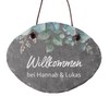 Herz & Heim® Schiefer-Schild mit Lederband, Personalisierbar, wetterfestes Türschild, Oval