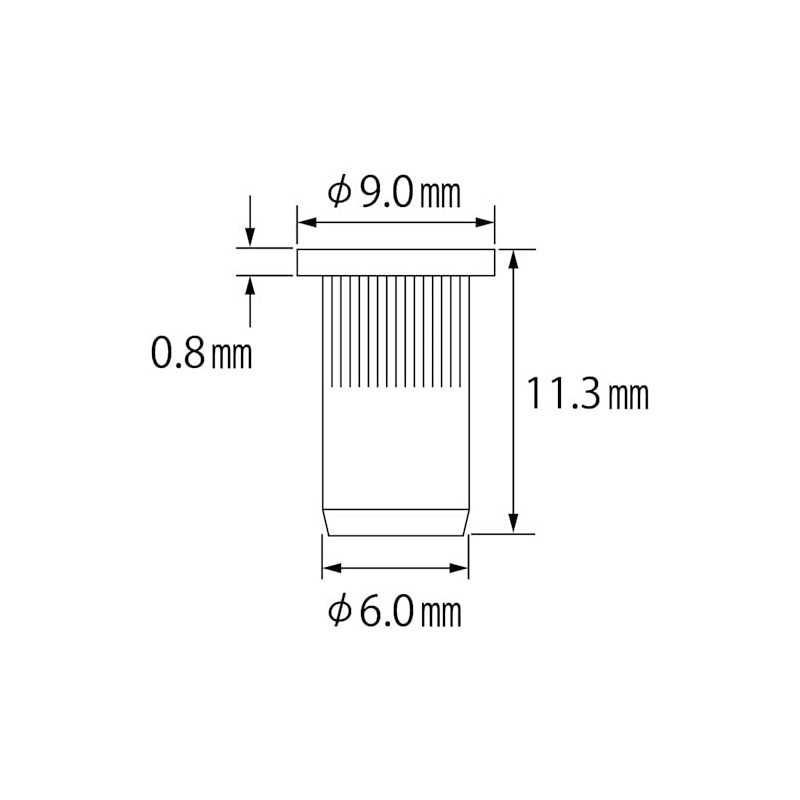 Lobtex Knurling Nut (Flat Head, Steel) Eco Pack, Plate Thickness: