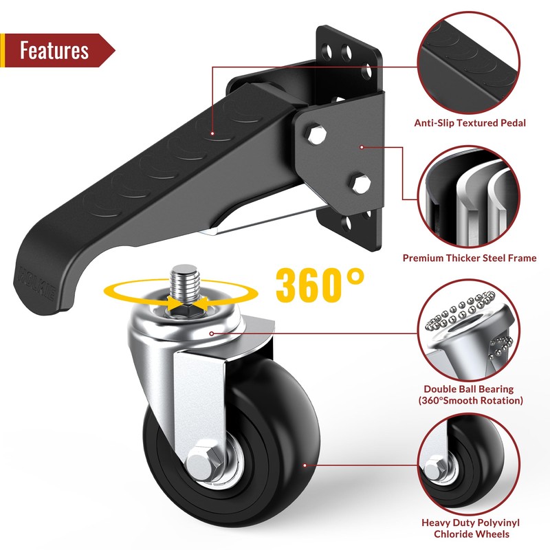 HOLKIE Retractable Casters Heavy Duty Casters with Lifting and Lowering