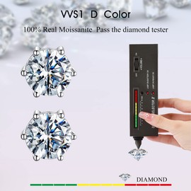 MYBELLNA Moissanite Stud Earrings for Women,925 Sterling Silver 1.6ct D Color VVS1 Clarity Brilliant Round Cut Lab Created Diamond Earrings for Men Friction Back and Post for Women Men