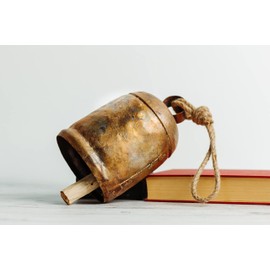 LIMBAD Metal Indian Giant Cow Bells Huge Vintage Handmade Rustic Inspired Meditation Decorative Cow Bell with Jute Hanging Rope (7 INCH Long Bell)