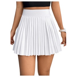 Floerns Women's Solid Elastic Waist Tennis Skirts Pleated Hem Short Skirts White Small