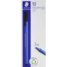 STAEDTLER 437 M-3 VE Kugelschreiber triplus ball (ergonomischer Dreikantschaft, Linienbreite M, Farbe blau, wischfest, Kartonetui mit 10 Kugelschreibern)