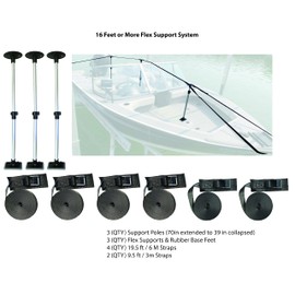 Vico Marine - Flex Boat Cover Support Kit System Bundle - Includes 3 Support Poles, 3 Flex Supports, 6 Straps - for Boats 16 Feet and More - 39" to 70"
