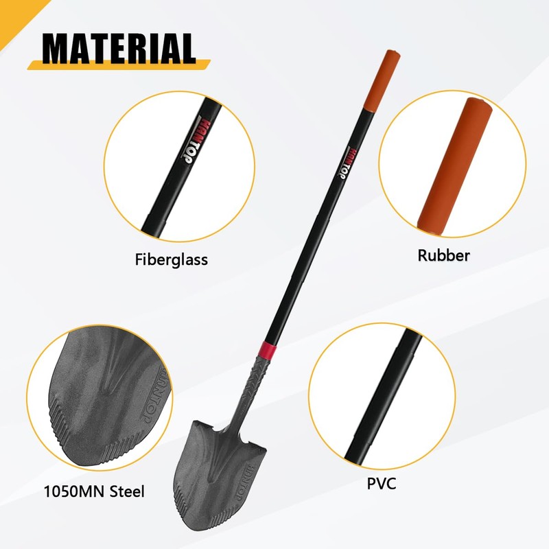 HANTOP Heavy Duty Round Point Digging Shovel with Long Fiberglass