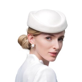 Womens Fascinators Hats Vintage 60s Wool Cap Stewardess Pillbox Hat Teardrop Cocktail Fascinator Base Hair Clip White