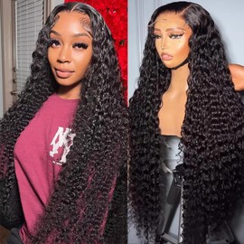 COLORSUPIDOL 28 Inch 13x4 Deep Wave HD Lace Frontal Human Hair Wigs Deep Curly Lace Frontal Wigs Natural Density Glueless Wigs Human Hair for Black Women Natural Color