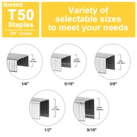 YEAHOME Heavy Duty Staples, 2000 Counts 9/16 inch T50 Staples, Galvanized 3/8 Inch Crown Upholstery Staple for Pneumatic, Electric T50 Staple Gun