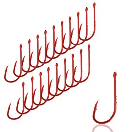 AMZfishing 40 x Laser Sharpened Red Worm Hooks in 10 Sizes | Eel Hooks | Hook Worm | Fishing Eel | Fishing Hook Worms | Fishing Hook Sharp | Fishing Hooks for Dewworm (40, D: 1/0)