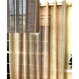 Ikiriska Extra Long Sheer Linen Curtain (1 Panel) Custom Made 12 13 14 15 16 17 18 20 24 ft 2 Story Gray, Beige, White,Cream Drapes (Taupe with Macrame Stripes, 50" W x 216" L)
