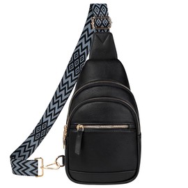 VASCHY Sling Bag Purse for Women,Trendy Vegan Leather Small Crossbody Shoulder Chest Bag Fanny Pack Belt Bag for Travel Black