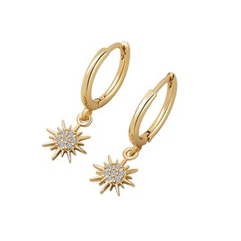 Crystal Sunflower Dangle Hoop Earrings for Women Charms Cz Diamond Drop Cartilage Huggie Cubic Zirconia Small Hoop Earrings Cute Delicate Fashion Best Friend Simple Hypoallergenic Jewelry (Gold)