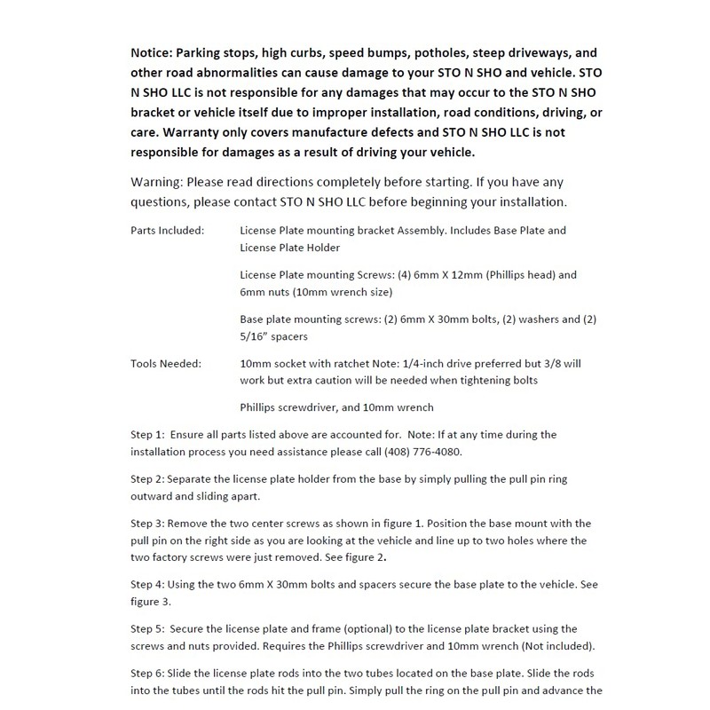 STO N SHO Front License Plate Bracket Compatible with 2020-2023