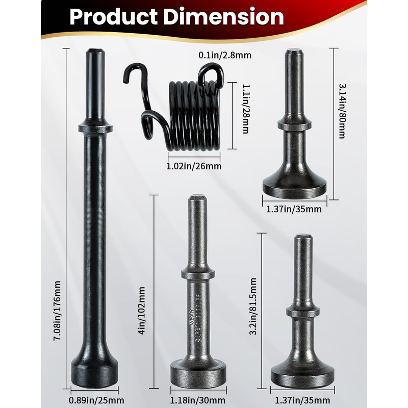 DUPDMKIN Air Hammer Bits Air Hammer Attachments Kit with 0.401"(10mm)