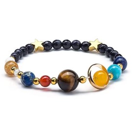 Todu Solar System Bracelet Universe Galaxy The Eight Planets Guardian Star Natural Stone Beads Healing Bracelet Yoga Chakra Bracelet Aromatherapy Essential Oil Diffuser Bracelet For Men Women （B）