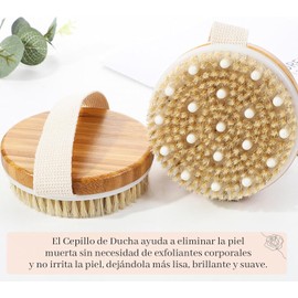 2pcs Cepillo Corporal para Masaje, Exfoliante de Baño de Cerdas, Naturales para Eliminar las Toxinas de la Piel Muerta para Cuerpo Seco, Ayuda al Tratamiento de Celulitis (A)