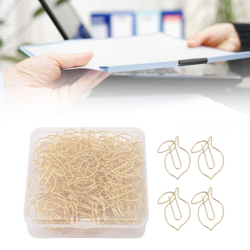 100 Pcs Paper Clip Gold Cute Lemon Shaped Bookmark Clips