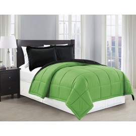 Mk Collection Down Alternative Comforter Set 2pc Twin Reversible Black/Lime Green New
