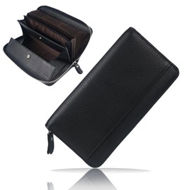 Jxleichi Clutch Wallet, Card Case, Genuine Leather, Zip-Around, Large Capacity, Can Hold 25 Cards, Magnetic Skimming Prevention, Bill Holder, Coin Purse, 7.9 x 4.3 x 1.2 Inches (20 x 10.8 x 3 cm)