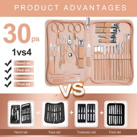 Manicure Set 30 in 1 Nail Clippers Set,Nail Manicure Kit for Women,RedFlow Toenail Clippers,Pedicure Kit,Pedicure Tools,Suitable for Travel Manicure Tools (Rose Gold)