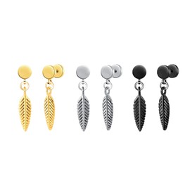Yumilok 3 Pairs Stainless Steel Stud Earrings for Men and Women Earrings Set Feather Earrings Circle Earrings Stud Earrings Stainless Steel Fake Plugs Ear Cheater Tunnel Gauges Ear Piercing, Stainless